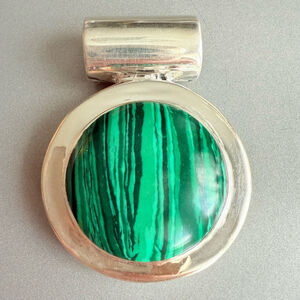 Large 44.89 CT Malachite Sterling Silver 925 Enhancer 1.75" Slide Pendant